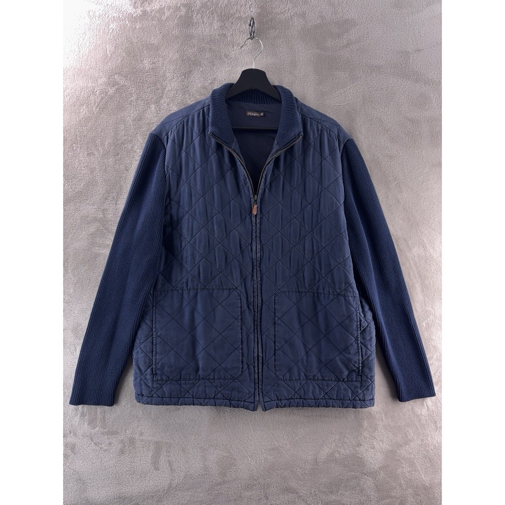 J.McLaughlin Jacket‎ Mens Size Medium Blue Quilted Front Knit Sleeve Casual Silk